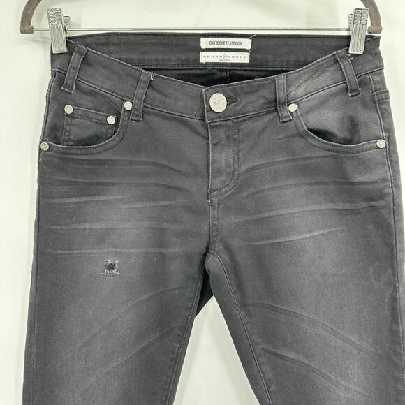 One Teaspoon X Freebirds Black Distressed Skinny Y2K Retro Denim 27 Ankle Jeans - Picture 3 of 8